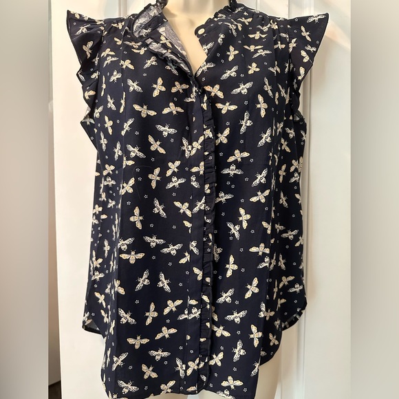 NWT Loft Navy Bee Print Top - Picture 2 of 3